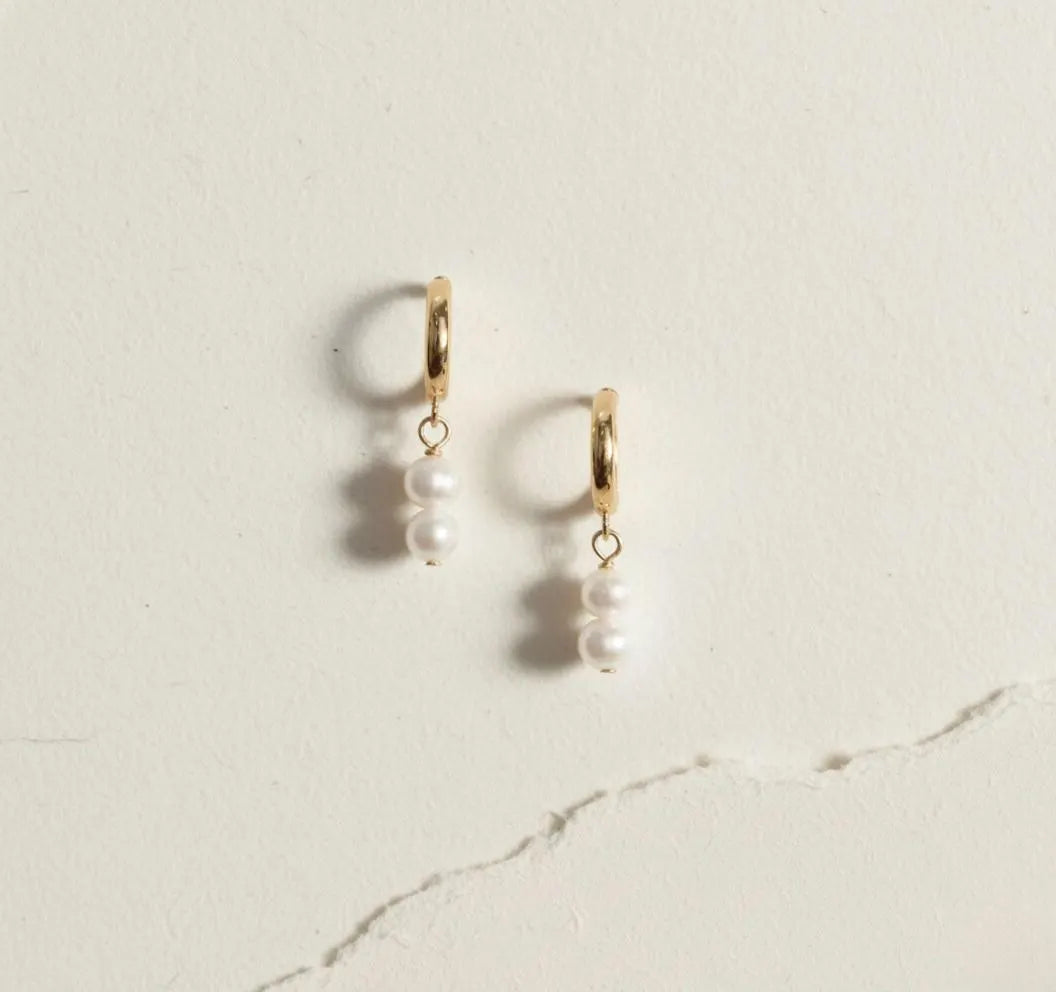 Gold Pearl Drop Hoops