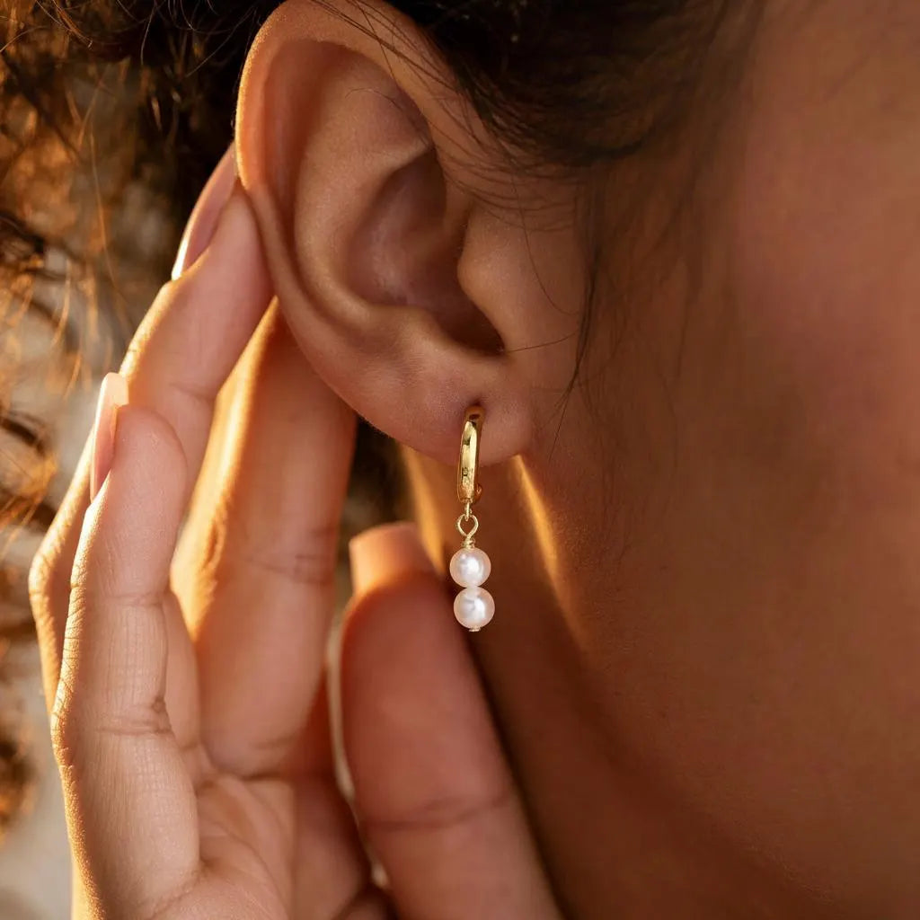 Gold Pearl Drop Hoops