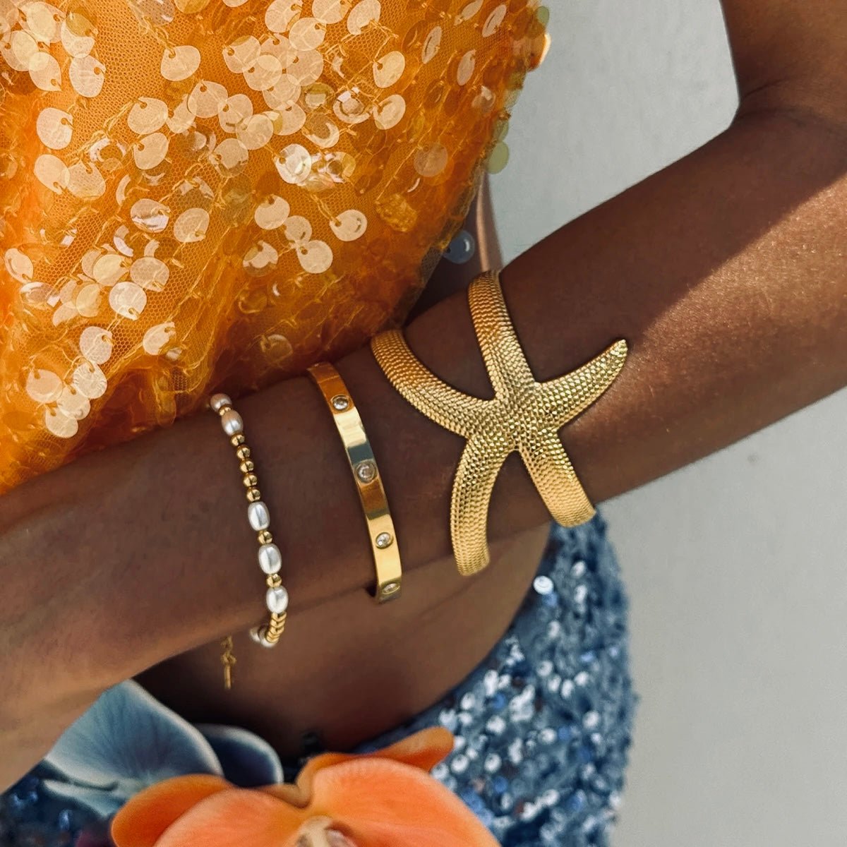 Golden Starfish Cuff Bracelet