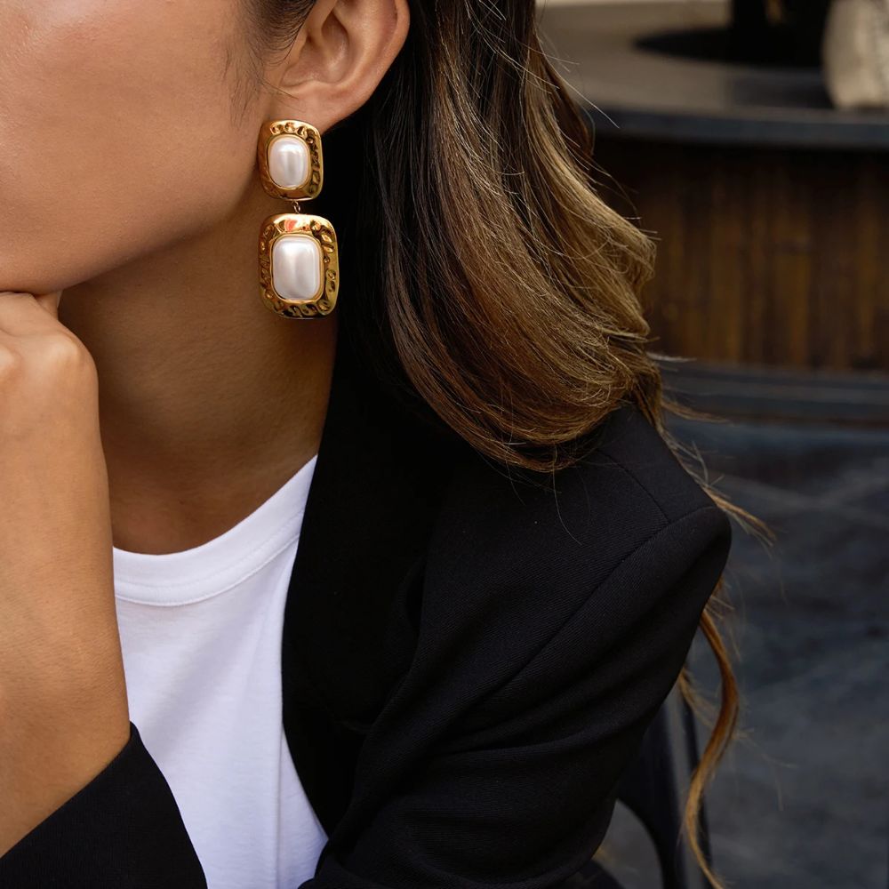 Gold Statement Pearl Dangle Earrings