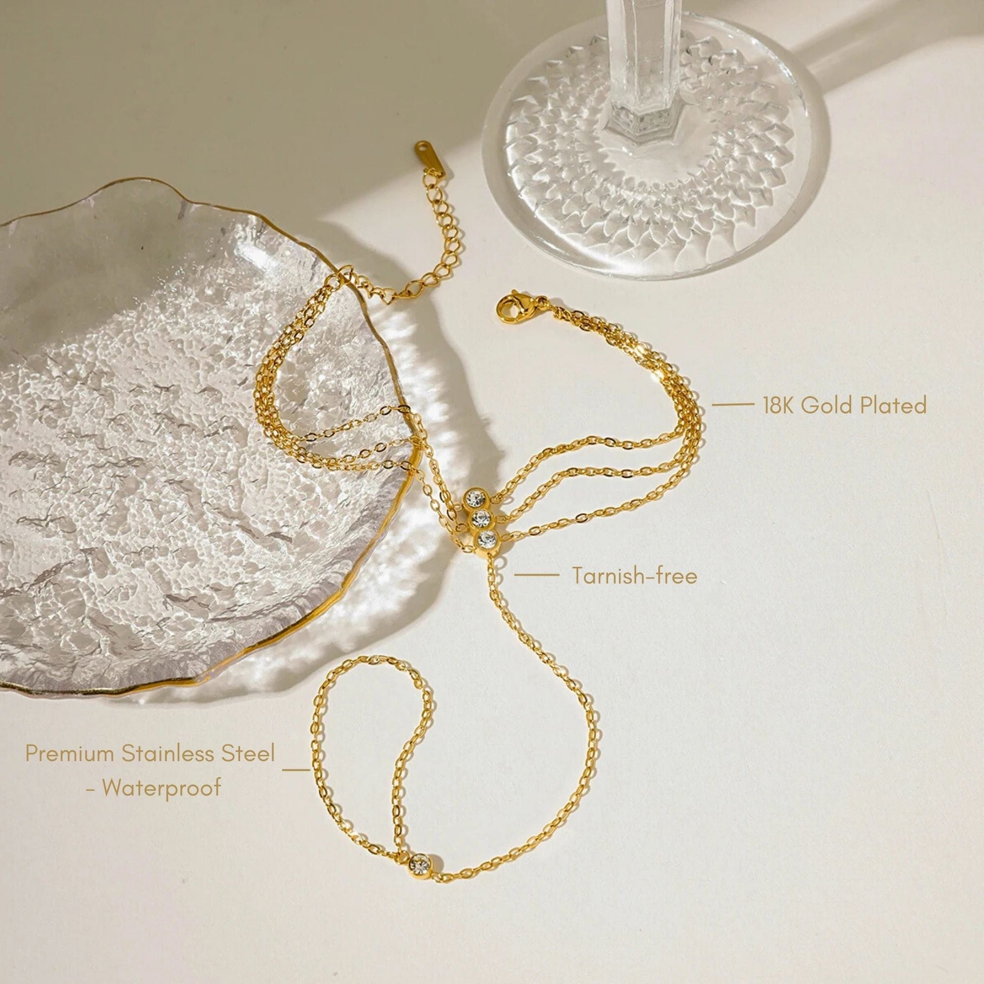 Gold Trio Hand Chain Bracelet