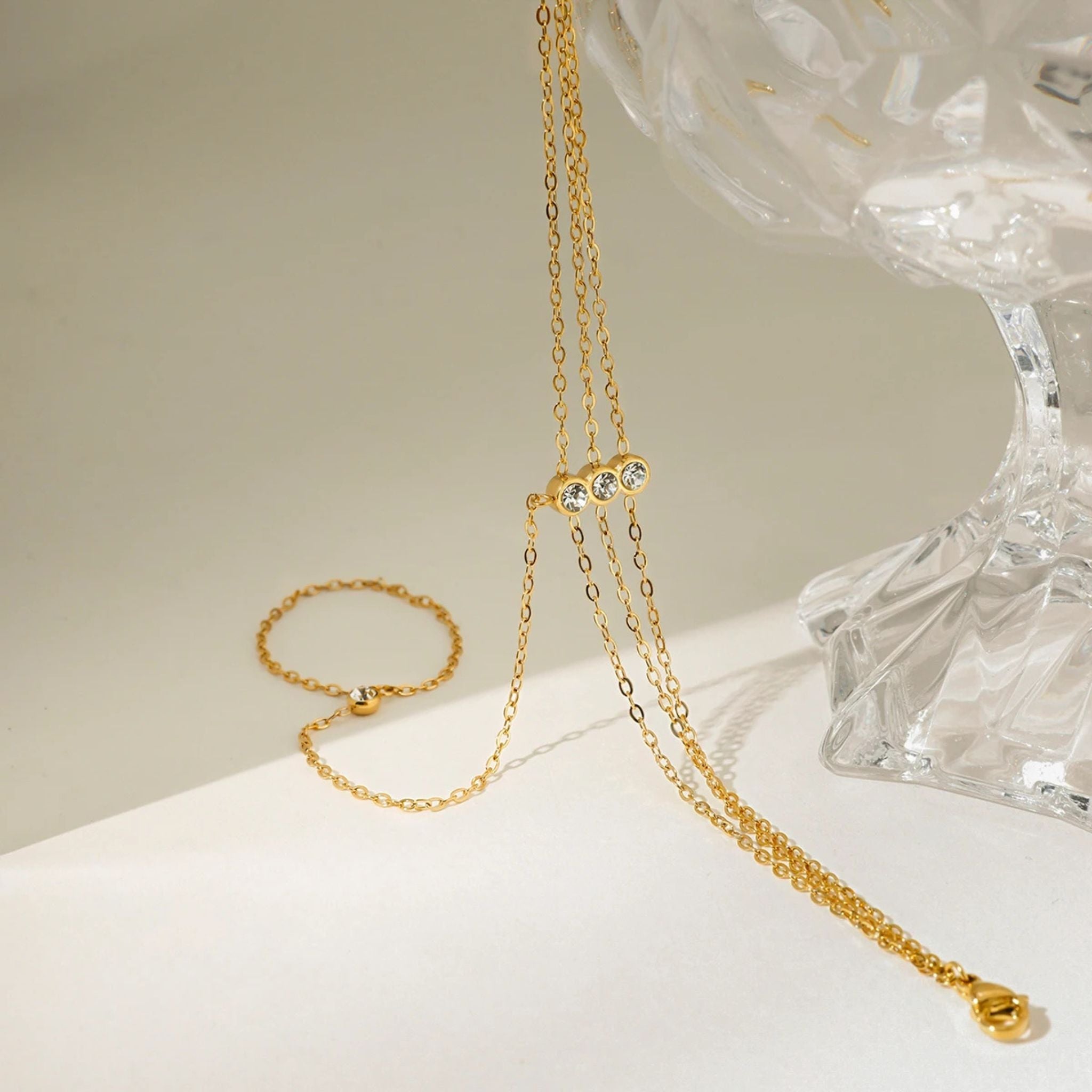 Gold Trio Hand Chain Bracelet