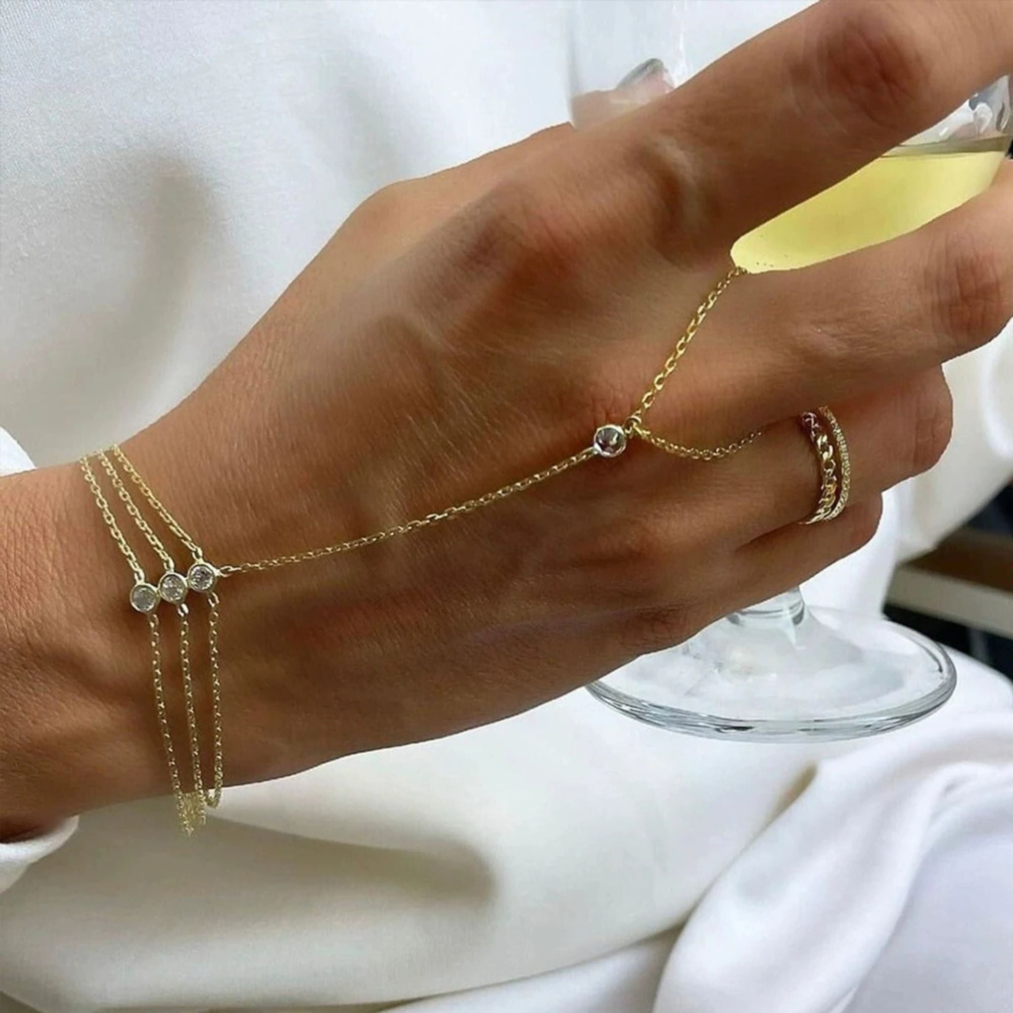 Gold Trio Hand Chain Bracelet