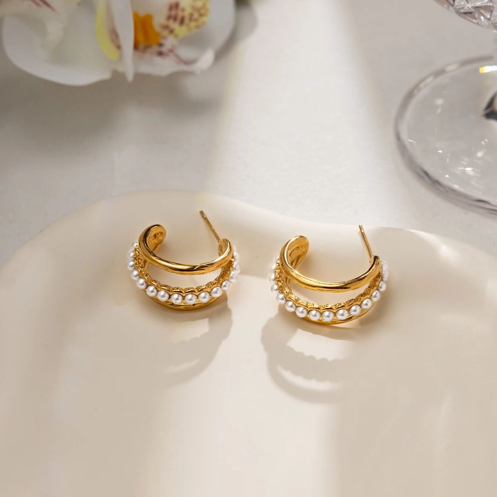 Pearl Layered Hoop Earrings