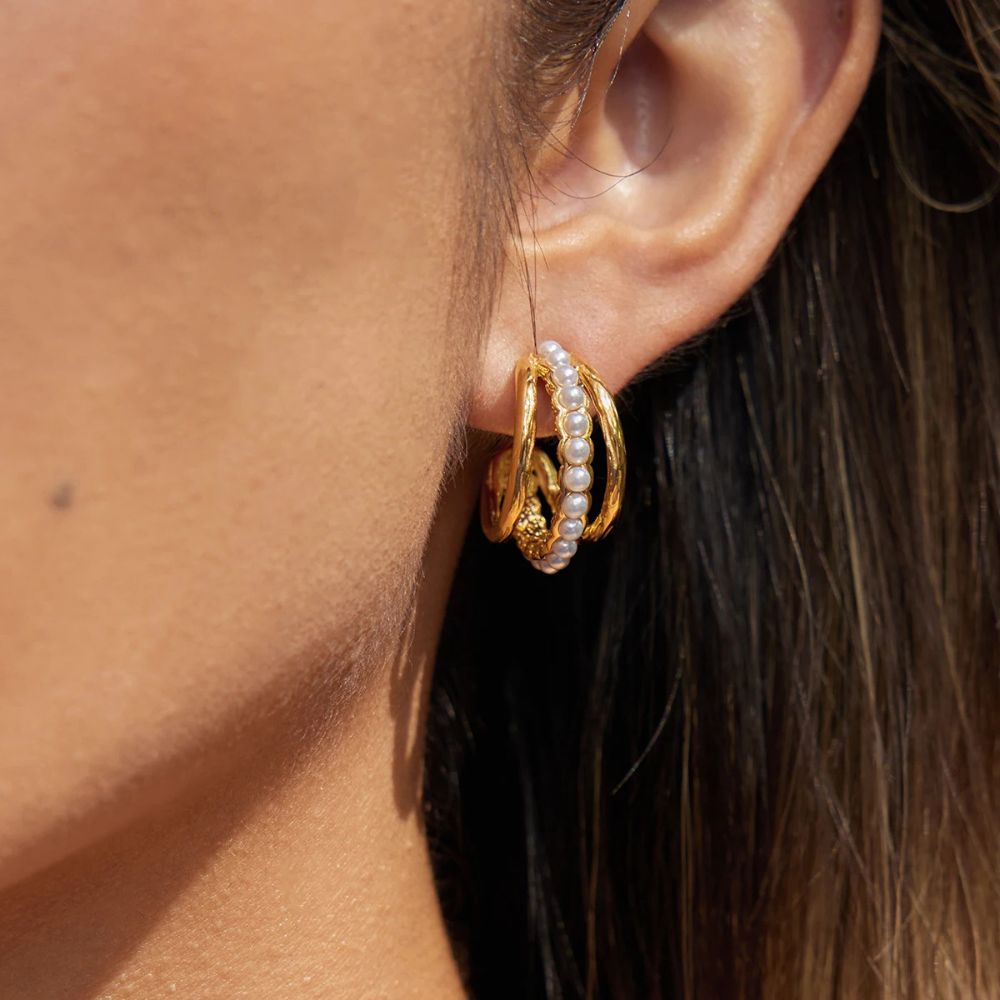 Pearl Layered Hoop Earrings