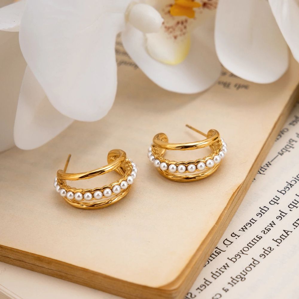 Pearl Layered Hoop Earrings