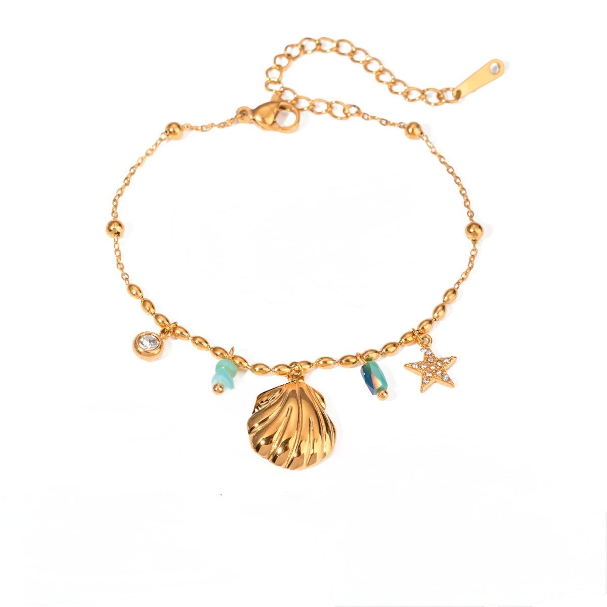 Gold Shell Jewelry – Turquoise Beaded Necklace, Bracelet, or Set