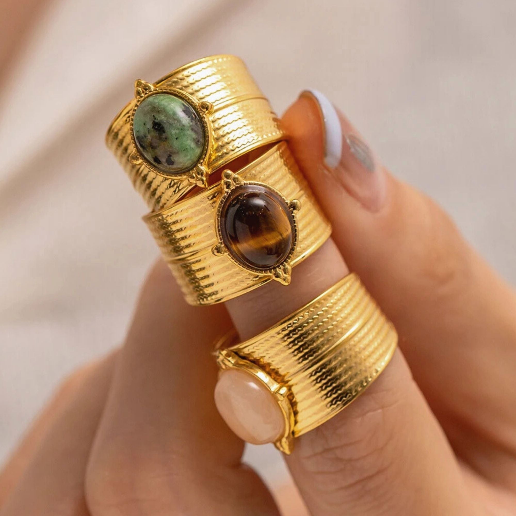 Adjustable Gemstone Cuff Ring